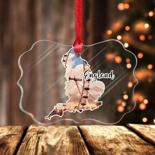 England Wahrzeichen Landschaft Weihnachtsschmuck England Karte Weihnachtsbaum Ornament Andenken Acryl Weihnachtskugel für Weihnachtsbaum Dekorationen Xmas Urlaub Geburtstagsgeschenk