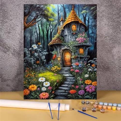 Aimaor Malen Nach Zahlen Erwachsene DIY Baumhaus mit Rahmen Handgemalt Ölgemälde Kit für Anfänger mit Pinseln und Acrylfarben Paint by Numbers Kit für Geschenk Heimdekoration - 55x70cm