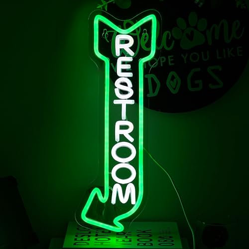 LMSIGNLY Restroom Neon Signs for Wall Decor Toilet Neon Sign Cool White Green Neon Light Up Signs Decoration for Hotels,Bars, Hospitals, Homes and Other Places with Toilets (16.9”*6.3”)