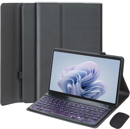 HEKUEUN Funda con Teclado para Microsoft Surface Pro 8 13 Pulgadas 2021 Tableta, Teclado Bluetooth Español Ñ Desmontable con Retroiluminación 7 Colores, Funda Ultrafina Multiángulo con Mouse
