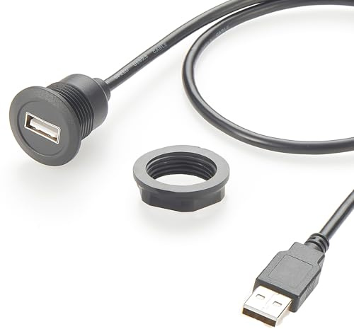 USB 2.0 A Converter Extension Cable Round Panel mount USB Cable USB Port Extension Flush Dashboard Panel Mount Cable (0.5m)