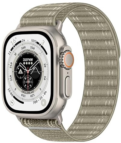 Compatible with Apple Watch Strap 46/45/44/49mm 38/40/41/42mm Women Men, Braided Sport Loop Band for IWatch Series 10 9 8 7 6 5 4 3/SE 2/Ultra 2 Watch Band Nylon Fabric (Khaki, 44/45/46/49mm)