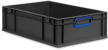 PROREGAL Eurobox NextGen Color | HxBxT 17x40x60cm | 34 Liter | Griffe blau geschlossen | Schwarz | Eurobehälter, Transportbox, Transportbehälter, Stapelbehälter