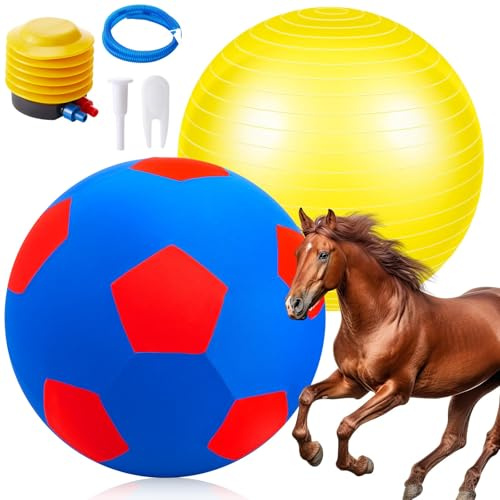 Riesiger Herding Ball für Pferde, mit Abdeckungen und Pumpe, Blau-Rot | Großes aufblasbares Pferde-Spielzeug für Stabilität, Training und Unterhaltung, Anti-Burst-Übungsball