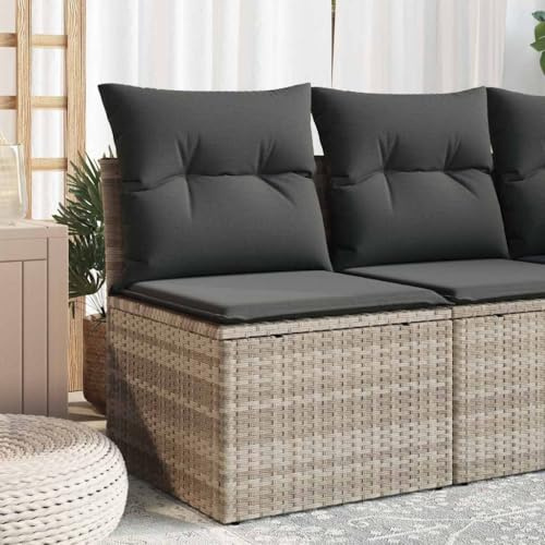 HaoChrymec Gartensessel ohne Armlehnen mit Kissen, Hellgrau, PE-Rattan, Stauraum mit Wasserfestem Beutel, Outdoor Stuhl, Balkon Stuhl, Gartenstühle, Terrasse, 55 x 62 x 69 cm