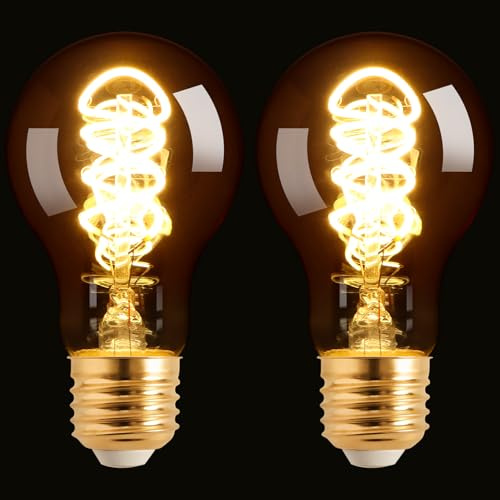 Terafeels 2 Pack E27 Vintage LED Light Bulbs, A60, 4W, 220-240V, 2700K Warm White Glow, Amber Glass, Dimmable Edison Screw in Light Bulb