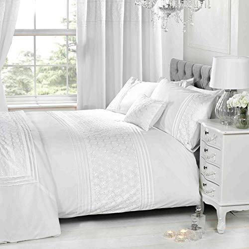 Rapport Home White Super King Size Duvet Cover & P/cases Bedding Bed Set Floral Emdroidered