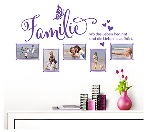 Grandora Wandtattoo Familie - Fotorahmen selbstklebend I Lavendel (BxH) 84 x 49 cm I Aufkleber Sprüche für Wohnzimmer Modern Wandaufkleber W5000