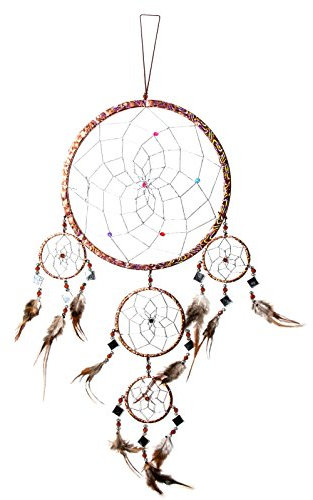 Kascha Traumfänger / Dreamcatcher - ca. 70cm x 21cm - Braun Silber - Naturmaterialien - Hängend - Lässig - Rund - Hochzeit, Tag der Großeltern, Weihnachten