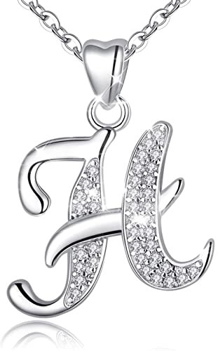 AEONSLOVE Damen Buchstaben Kette Silber Halskette Buchstabe H Kette Mit Buchstaben Brief des Alphabets Initiale Anhänger mit Zirkonia Schmuck Geschenk für Mädchen