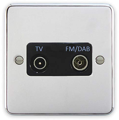 Deta 1941CHB TV & FM/DAB Diplexer Aerial Socket Polished Chrome/Black Insert