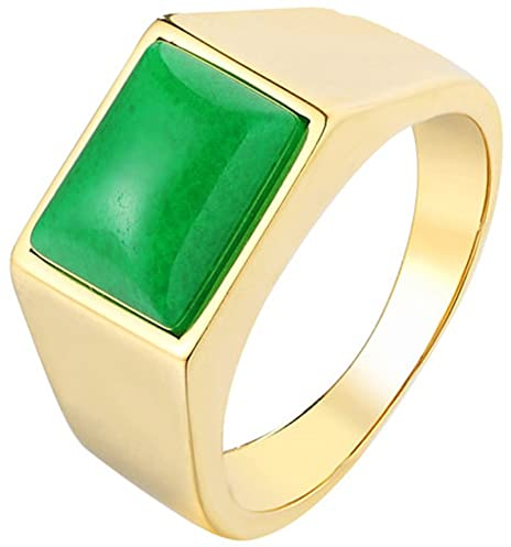 Epinki Herren Ringe in Edelstahl, Einfacher Stil Glatt Rechteck Form Vertrauensring Verlobungsringe Herrenringe mit Grün Jade Gr.67 (21.3)