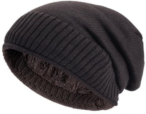 Hatstar Warme gefütterte Feinstrick Damen Beanie Mütze | Herren Wintermütze | mit sehr weichem Fleece Innenfutter | Unisex weich & warm (Dunkelbraun)