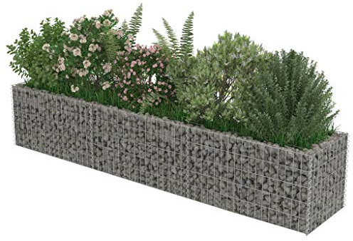 Nishore Jardinière à Gabion Acier Décoration de Jardin 270 x 50 x 50 cm (L x l x H) argenté