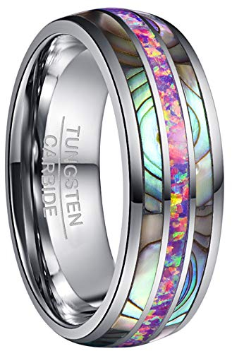 Vakki Ring Damen Abalone Muschel + Opal Eheringe 8mm Silber Wolfram Ring für Freundschaft Verlobungs Partner Größe 69 (22.0)