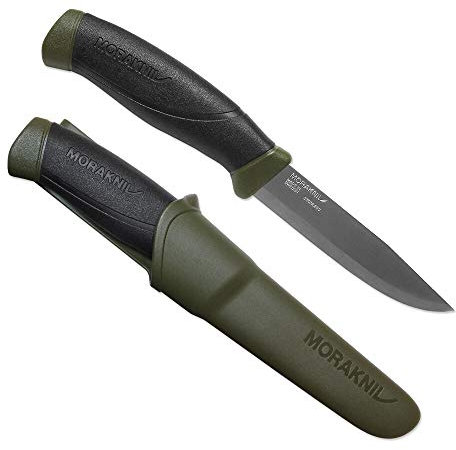 Morakniv,M11827,Companion AA8Messer mitEdelstahlklinge, abrutschfestem Griffin Olive-schwarz und Messerholster mitGürtelclip, Grün