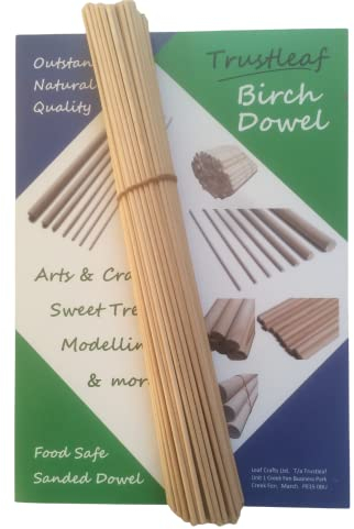 Trustleaf Tasselli in legno massiccio di betulla, 3 mm x 30 cm, 100 tasselli