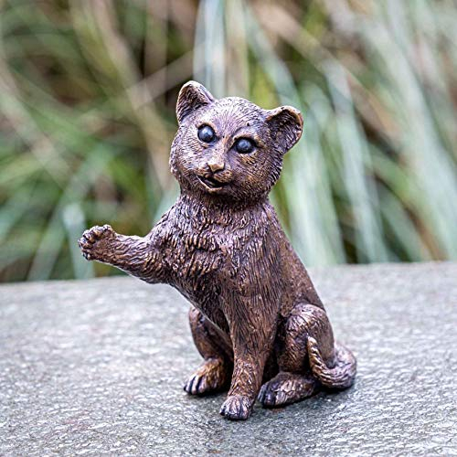 IDYL Bronze-Skulptur Sitzendes Kätzchen | 11x7x12 cm | Katzen Tierfigur aus Bronze handgefertigt | Gartenskulptur oder Wohnbereich-Dekoration | Hochwertiges Kunsthandwerk | Wetterfest