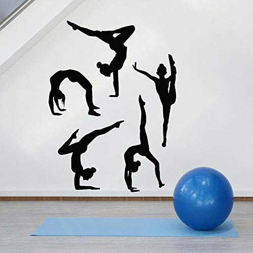 NSRJDSYT Gymnastik Silhouette Wandtattoo Turner Sportler Sportler Mädchen Schlafzimmer Fitnessstudio Tanzraum Innendekor Vinyl Aufkleber Wandbild 42x55cm