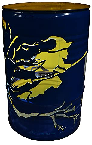 Fuchsbau Feuertonnen Feuertonne mit Hexe Motiv - Gefertigt aus 200L Ölfass - Besondere Feuerstelle für Garten und Terrasse - Hohe Feuerschale mit Rostoptik - 90 x 60 cm
