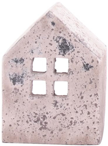 matches21 Dekoratives Windlicht Haus Leuchte Kerze Beleuchtung Antik Optik Zement Creme weiß 1 STK 14x9,5x19,5 cm