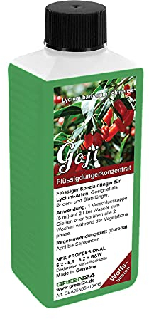 Gojibeere Wolfsbeere NPK-Dünger Flüssigdünger für Goji-Pflanzen, gemeiner Bocksdorn, Lycium barbarum oder Lycium chinense, Volldünger als Blattdünger und Wurzeldünger