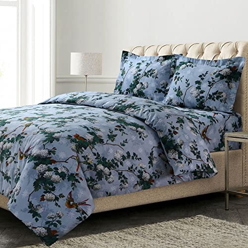 AZORES HOME Baumwoll-Flanell-Bettwäsche-Set für Queen-Size-Bett, übergroß, knitterfrei, weich, enthält einen Bettbezug und Zwei Kissenbezüge, 170 g/m², Celina-Blumenmuster/Mehrfarbig