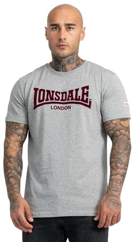 Lonsdale Herren T-Shirt Normale Passform LL008 ONE Tone 3XL, Marl Grey/Oxblood