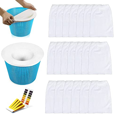 ZDQC 20 Stück Pool Filter Netz,Pool Skimmer Socken,Skimmer Filter Socken,Skimmerkorb Netz,Wiederverwendbare Pool Filter Netz,Pool Filter Netz mit Ph-Teststreifen