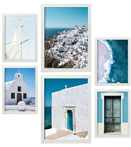 Nacnic - Ensemble de 6 posters Photographie des îles grecques - Impression murale d'été en Grèce - Décoration intérieure - Format A3 et A4. Avec cadres blancs