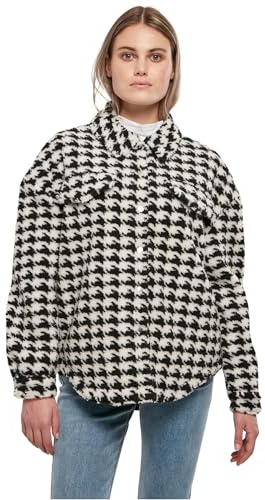Urban Classics Damen Ladies AOP Sherpa Overshirt blackhoundstooth, XS
