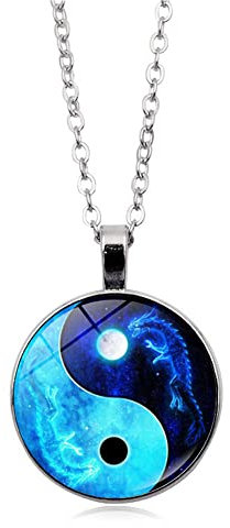 CQHODFYA Yin Yang Drachen Halskette für Damen und Herren - Tai Chi Anhänger mit 18 + 2 Verlängerung - Talisman Schmuck Geschenkidee mit Schmuckschachtel