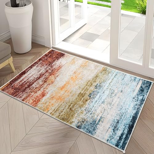 Taleta GRAFFIT Washable Rugs Small Non Slip Colorful Modern Door Mat Abstract Area Rug Doormat Indoor Soft Short Pile Entry Floor Carpet for Entrance Hallway (Multi, 50x80cm)