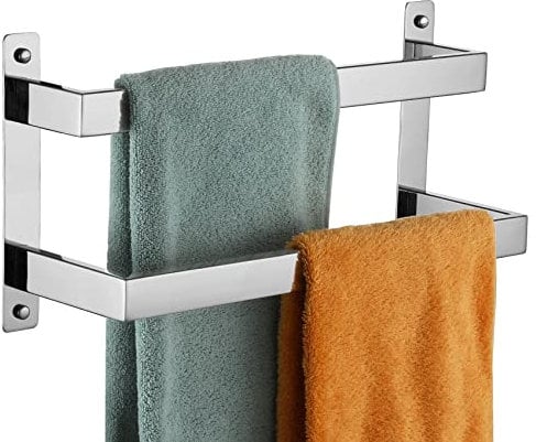 KOKOSIRI Towel Bars Hand Towel Holders 16 Inches Chrome Bathroom 2-Tiers Ladder Towel Rails Wall Mounted Towels Shelves Rack Polished Stainless Steel, B5008CH-L16