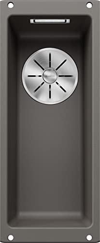 BLANCO SUBLINE 160-U Fregadero de granito de color gris silcán, tipo de montaje: bajo encimera, para armarios inferiores de 30 cm de ancho, forma de lavabo 2 en 1: dos cuencas, un recorte y solo