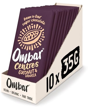 Vegan Chocolate - Ombar Centres Coconut & Vanilla (35g x 10 Bars) Organic Fair Trade, Dairy and Gluten Free Chocolate