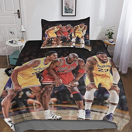Bettbezug-Set 3D Lebron James Bettwäsche-Set für Kinder, Teenager, Erwachsene, 3-teilig, weicher Mikrofaser-Bettbezug, Basketball-Thema, Bettbezug mit Reißverschluss, Einzelbett (135 x 200 cm)