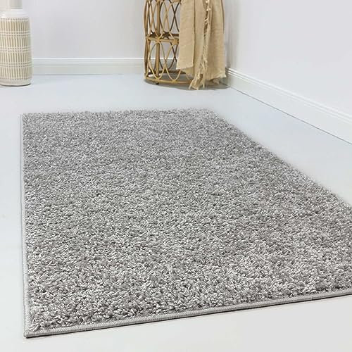 Wecon Home Flauschiger Esprit Hochflorteppich für Wohnzimmer, Schlafzimmer und Kinderzimmer - Whisper Shag (160 x 225 cm, hellgrau)