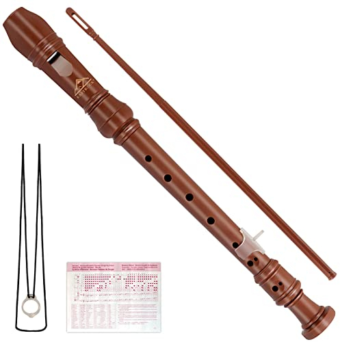 Eastrock Flûte à bec Instrument de style Anglais Soprano Flûte à bec 3 pièces pour débutants avec tige de nettoyage, tableau des doigts, sac d'emballage, repose-pouce, Marron Foncé