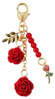 Fuqimanman2020 Portachiavi con ciondolo a forma di rosa con ciondolo a forma di rosa, con nappa, portachiavi da donna, Rosso, taglia unica