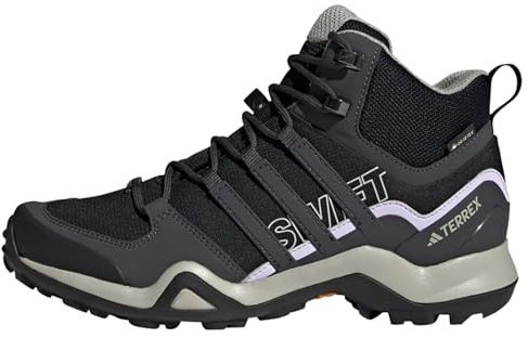 adidas Damen Terrex Swift R2 Mid Gore-TEX Hiking Shoes Wanderschuhe, Core Black/Solid Grey/Purple Tint, 41 1/3 EU