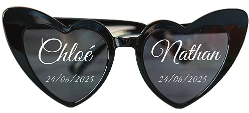 Happenings Herzförmige Brille mit Worten – individueller Text – personalisierte Brillenaufkleber – Name, Datum usw. Perfekt für Hochzeit, Junggesellinnenabschied, Party, Firmen-Gadget (Schwarz)