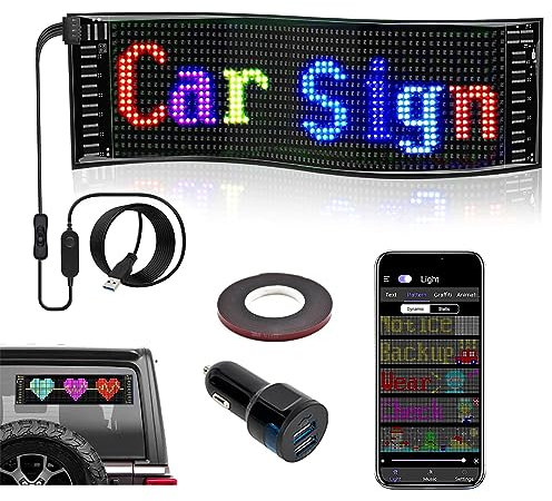 Panneau de signalisation LED flexible pour voiture Panneau de matrice LED flexible avec contrôle d'application Bluetooth Smart, tableau d'affichage de message défilant étanche IP66 avec chargeur