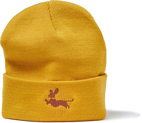 minifan Outdoor Strickmütze Herren & Damen : Dackel - Geschenk für Hundebesitzer Jäger Geschenke - Beanie Männer Mütze Wintermütze Hund (Mustard)