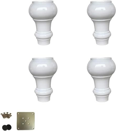 Lot de 4 pieds de meubles en bois massif blanc, pieds de table en bois d'eucalyptus pour tables d'appoint, meuble TV, lit, commode
