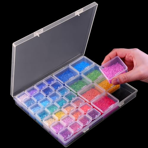 RJ-Sport Dual-Sized Diamond Bead Art Storage Box Organizer with 28 Small & 8 Large Inner Containers for Bead Art, Jewelry and Small Items