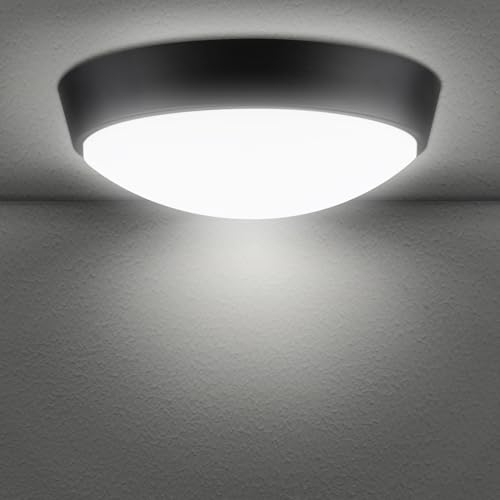 M EGA MEGACUBE 18W LED 4000K IP65 Runde Wandlampe, Runde Deckenleuchte für Innen, Außen, Schlafzimmer, Bad, Flur, Korridor, Hauswirtschaftsraum, Garten, Schuppen, Werkstatt, Veranda - Schwarz