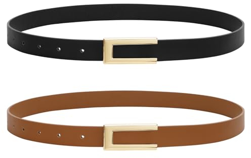 WHIPPY 2er-Pack Ledergürtel Damen Leder gürtel Damengürtel für Jeans Kleider Mäntel mit goldener Schnalle,schwarz/braun 140cm