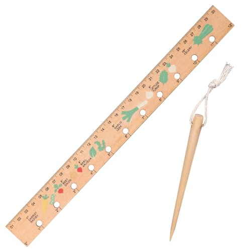 2pcs Wooden Planting Ruler and Seeder Set, Seed Spacing Ruler Seed Planting Ruler with Holes Garden Dibber Spacing Ruler with Vegetable Spacing Advice Gardening Seed Planting Tool