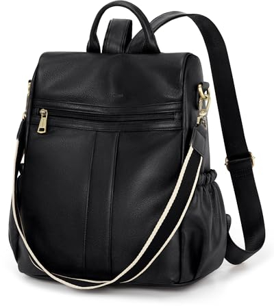 Missnine Damen Rucksack Leder Anti Diebstahl Rucksack-Geldbörse für Damenrucksack Reisetasche für Arbeit Schwarz